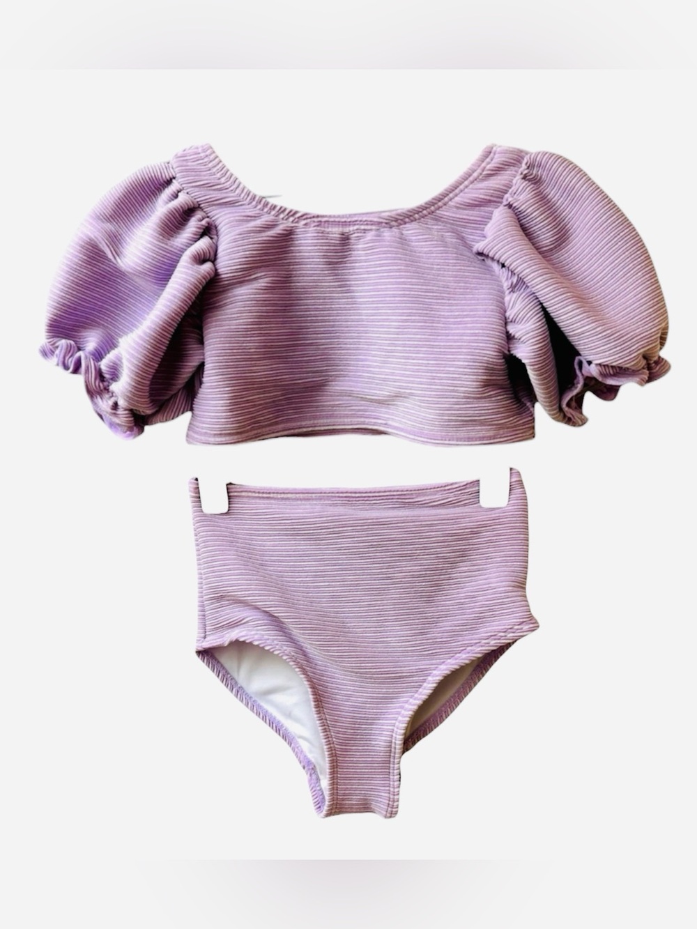 Cotton On Girls Puff Sleeve Bikini Lilac Shimmer